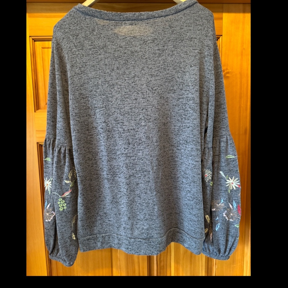 Embroidered Gray Long Sleeve Top
